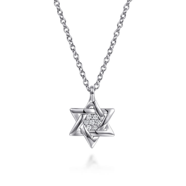 925 Sterling Silver Bujukan Diamond Star Of David Pendant Necklace - 0.04 ct - Shot 1