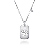 925 Sterling Silver Bujukan Dog Tag Paw Print Pendant Necklace