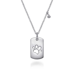 925 Sterling Silver Bujukan Dog Tag Paw Print Pendant Necklace