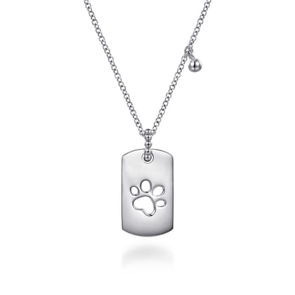 925 Sterling Silver Bujukan Dog Tag Paw Print Pendant Necklace