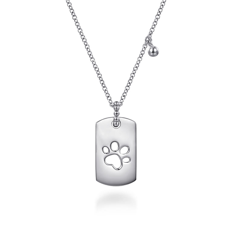 925 Sterling Silver Bujukan Dog Tag Paw Print Pendant Necklace - Shot 1