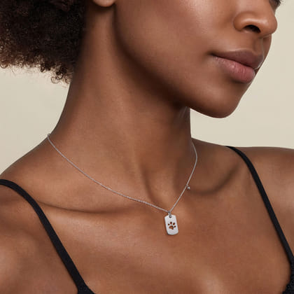 925 Sterling Silver Bujukan Dog Tag Paw Print Pendant Necklace