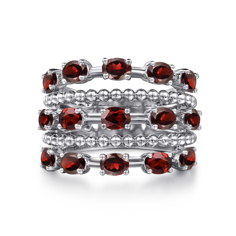925 Sterling Silver Bujukan Garnet Easy Stackable Ring - Shot 1