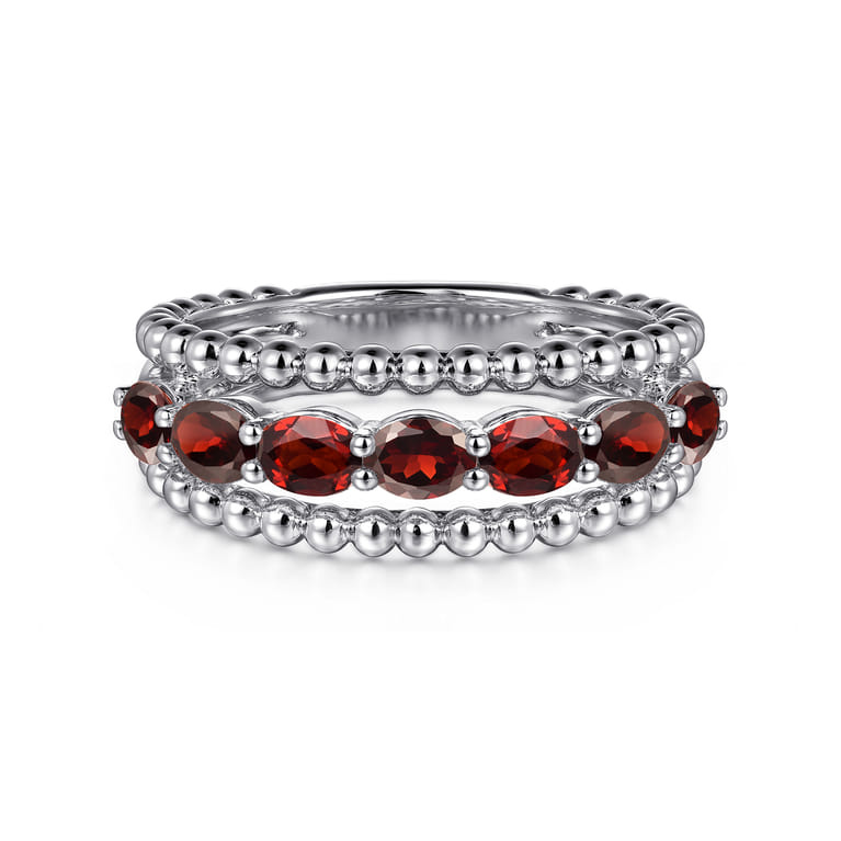 925 Sterling Silver Bujukan Garnet Easy Stackable Ring - Shot 1