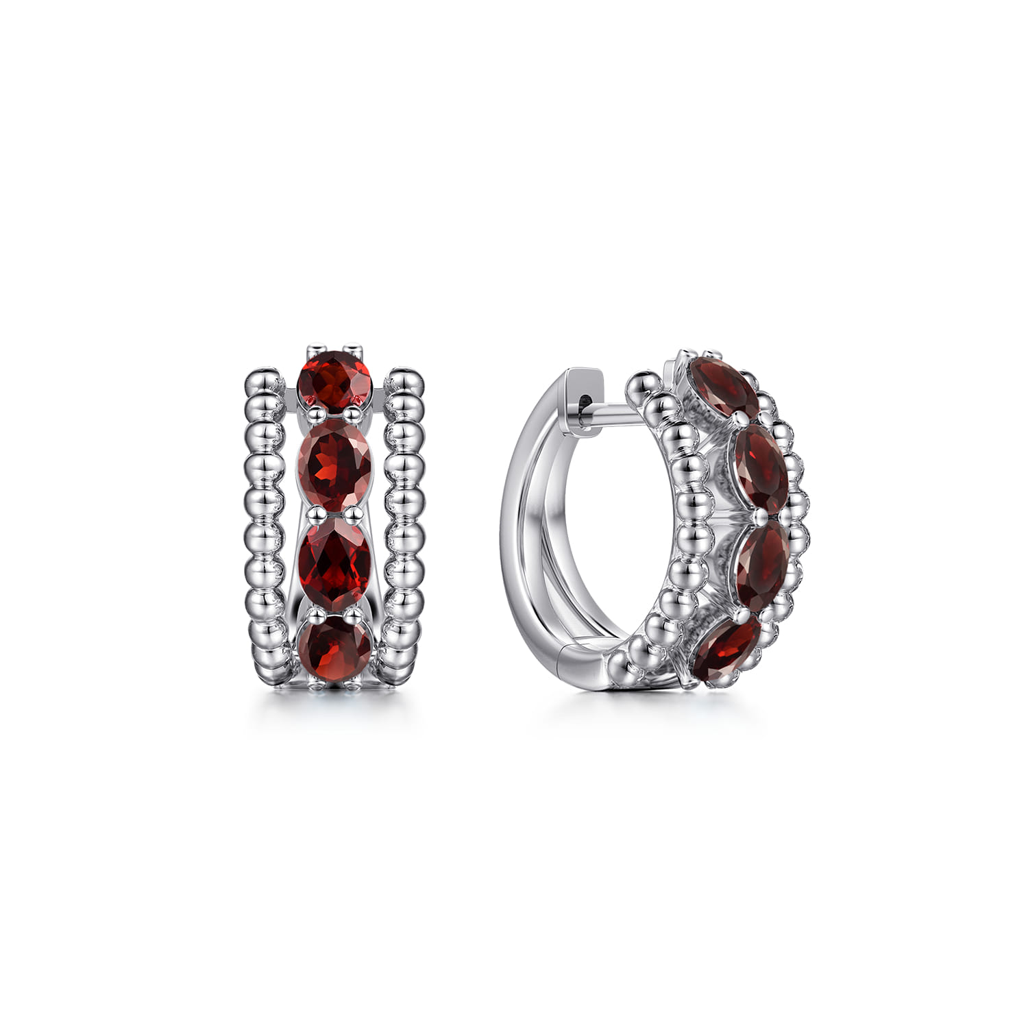 925 Sterling Silver Bujukan Garnet Huggie Earrings - Shot 1