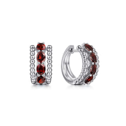 925 Sterling Silver Bujukan Garnet Huggie Earrings