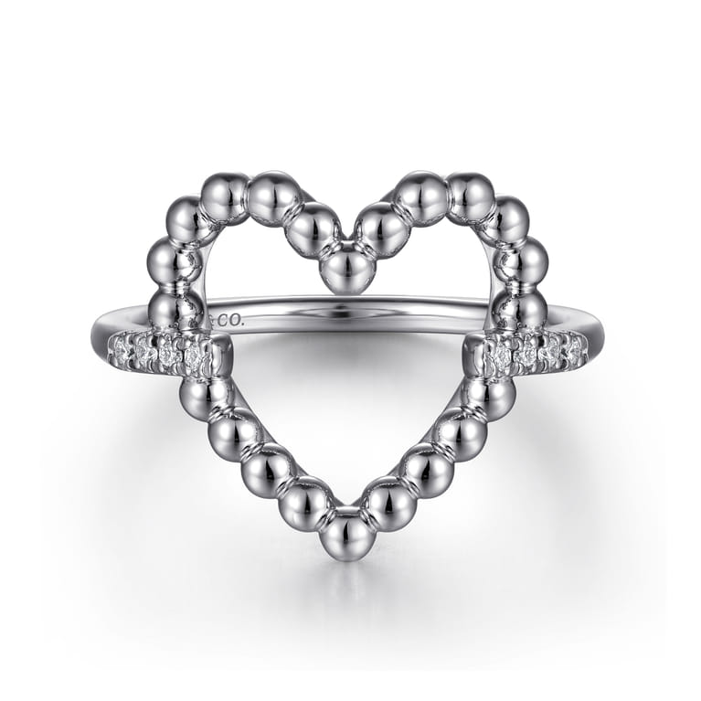 925 Sterling Silver Bujukan Heart Diamond Ladies Ring - 0.05 ct - Shot 1