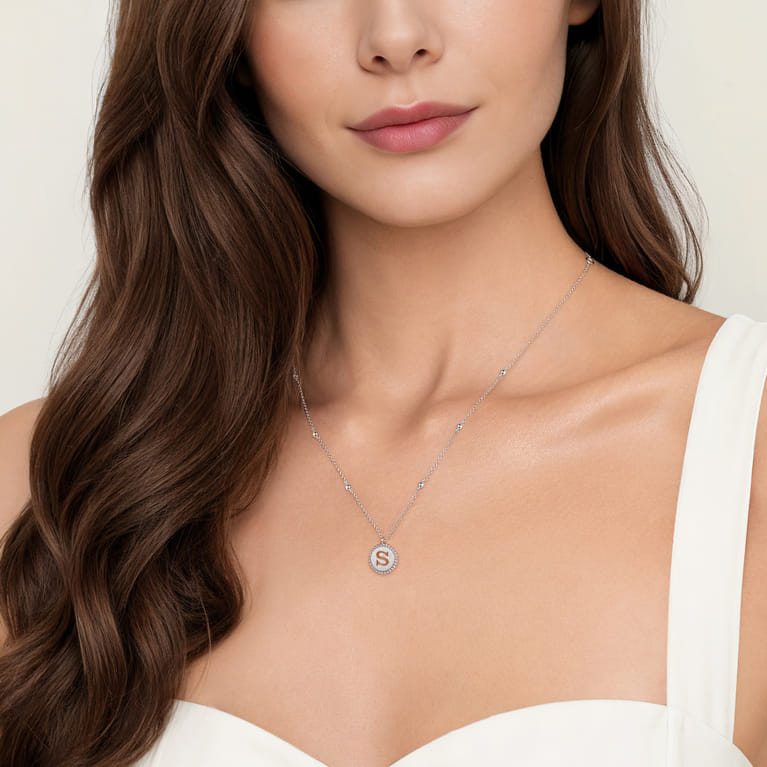 925 Sterling Silver Bujukan Initial S Medallion Pendant Necklace - Shot 3