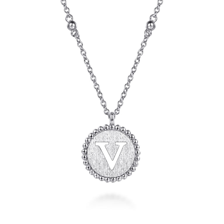 925 Sterling Silver Bujukan Initial V Medallion Pendant Necklace - Shot 1