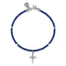 925 Sterling Silver Bujukan Lapis Bead and White Sapphire Cross Charm Bracelet
