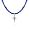 925 Sterling Silver Bujukan Lapis Bead and White Sapphire Cross Charm Necklace