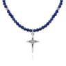 925 Sterling Silver Bujukan Lapis Bead and White Sapphire Cross Charm Necklace