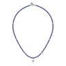 925 Sterling Silver Bujukan Lapis Bead and White Sapphire Cross Charm Necklace