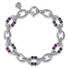 925 Sterling Silver Bujukan Link Chain Bracelet with Black and Purple Enamel