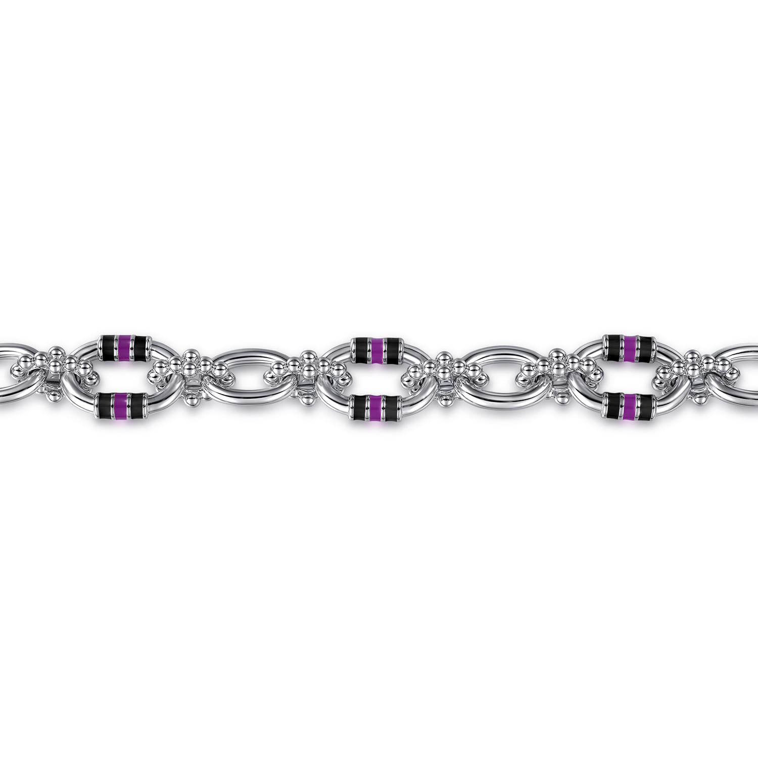 925 Sterling Silver Bujukan Link Chain Bracelet with Black and Purple Enamel - Shot 2