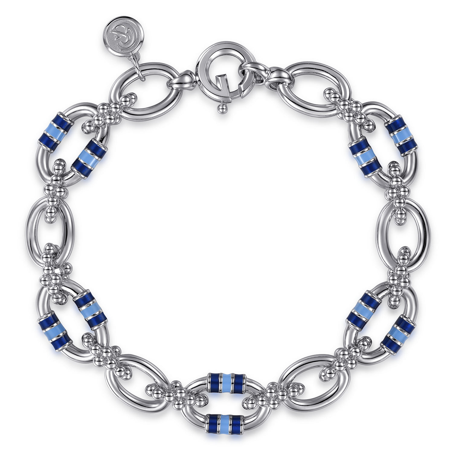 925 Sterling Silver Bujukan Link Chain Bracelet with Chrome Blue and Baby Blue Enamel - Shot 1
