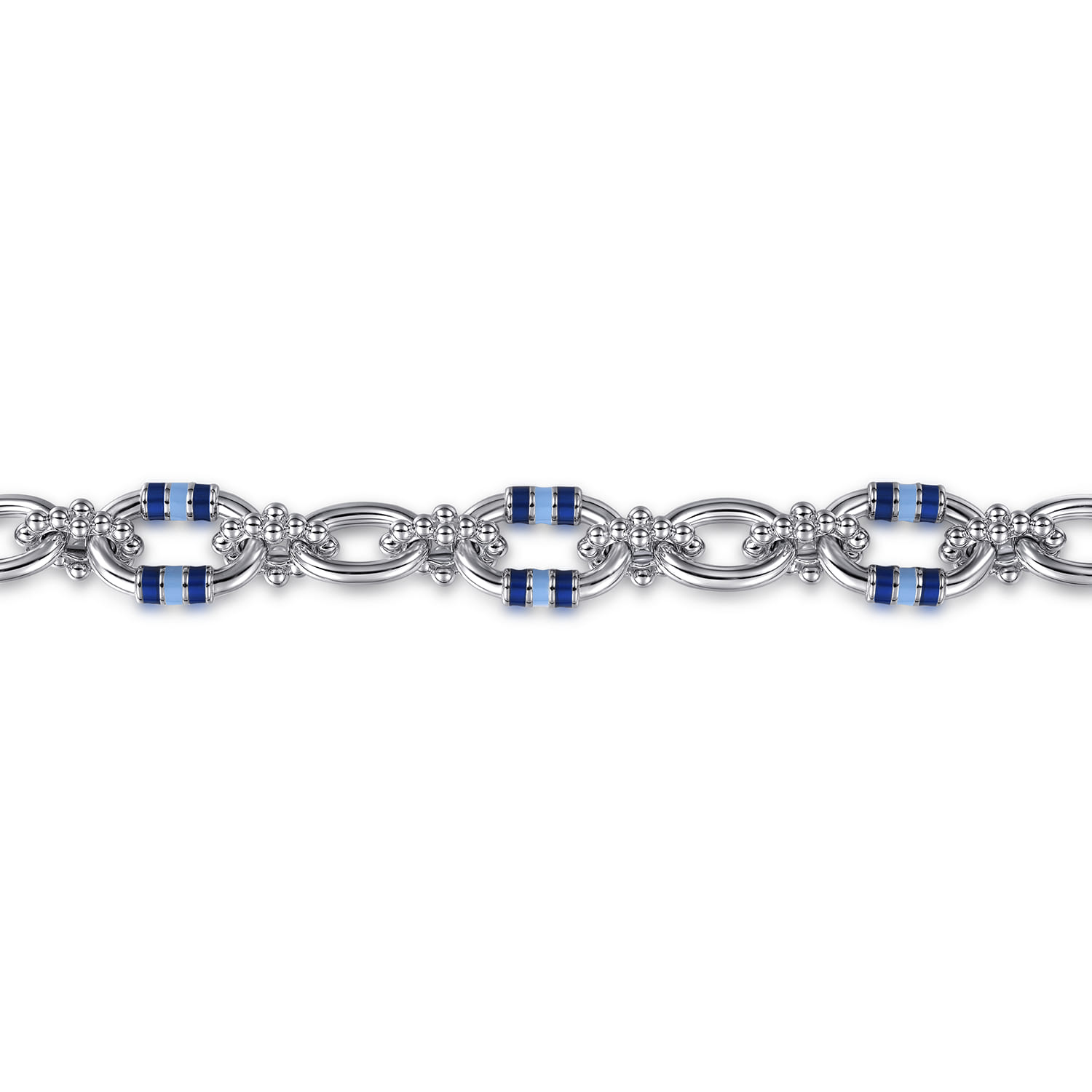 925 Sterling Silver Bujukan Link Chain Bracelet with Chrome Blue and Baby Blue Enamel - Shot 2
