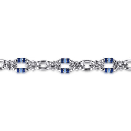 925 Sterling Silver Bujukan Link Chain Bracelet with Chrome Blue and Baby Blue Enamel