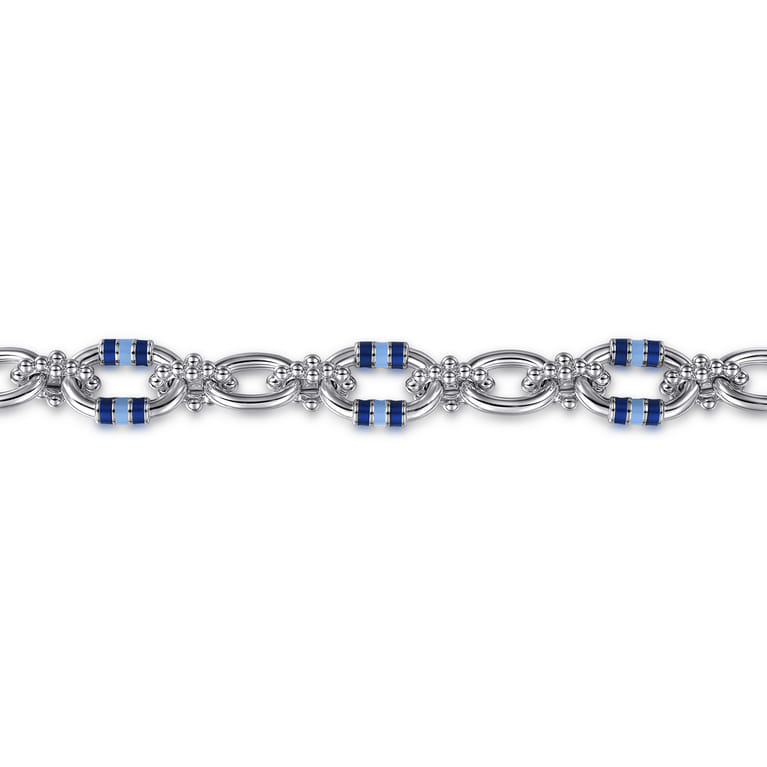 925 Sterling Silver Bujukan Link Chain Bracelet with Chrome Blue and Baby Blue Enamel - Shot 2