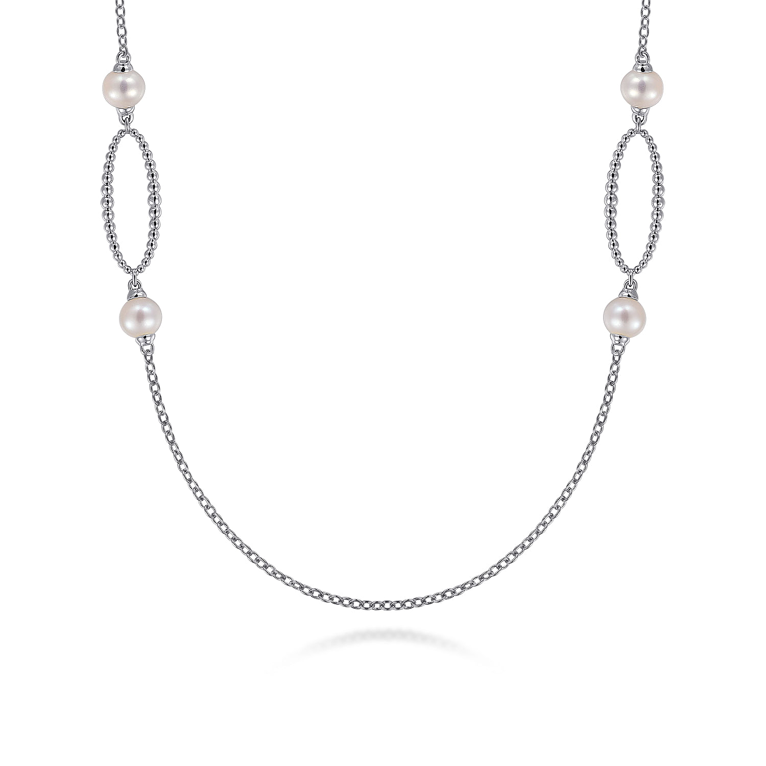 925 Sterling Silver Bujukan Link and Pearl Station Necklace