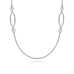 925 Sterling Silver Bujukan Link and Pearl Station Necklace