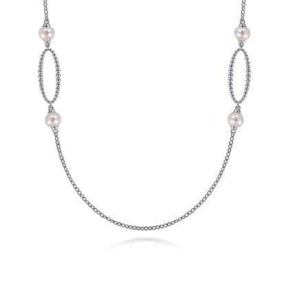 925 Sterling Silver Bujukan Link and Pearl Station Necklace