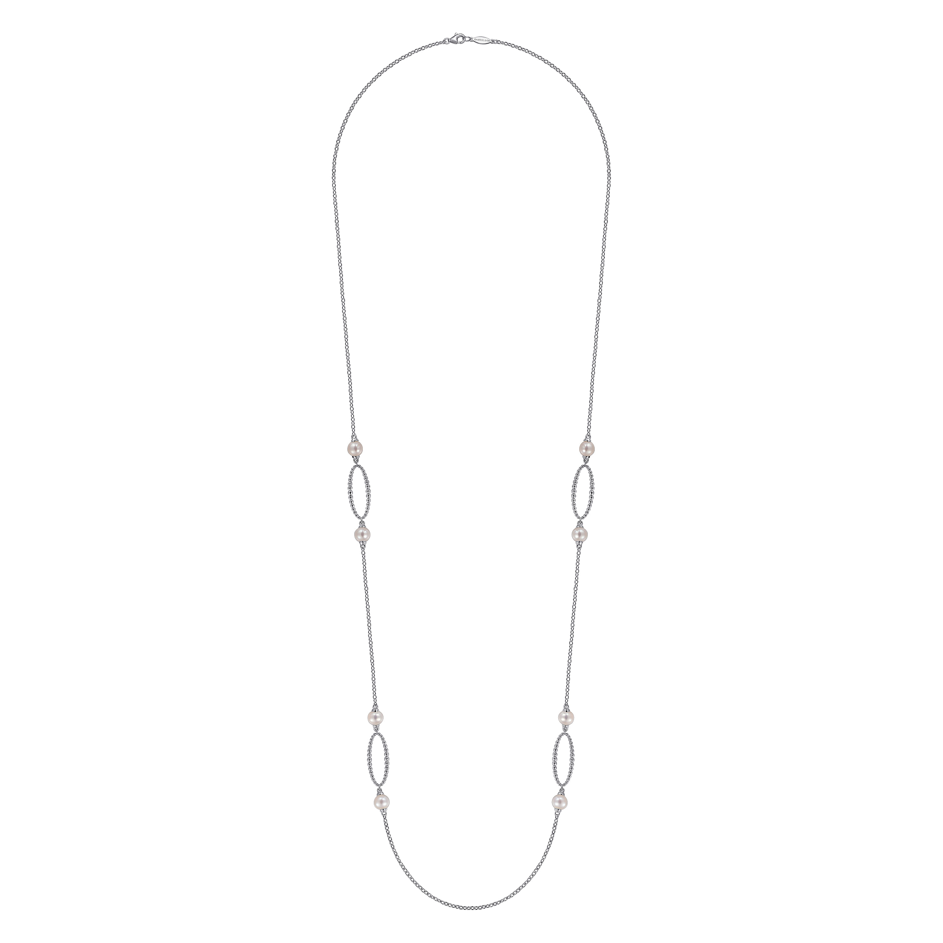 925 Sterling Silver Bujukan Link and Pearl Station Necklace