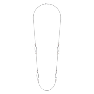 925 Sterling Silver Bujukan Link and Pearl Station Necklace