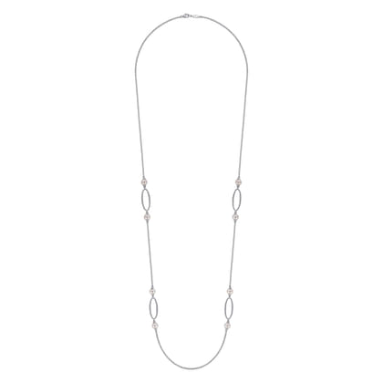 925 Sterling Silver Bujukan Link and Pearl Station Necklace