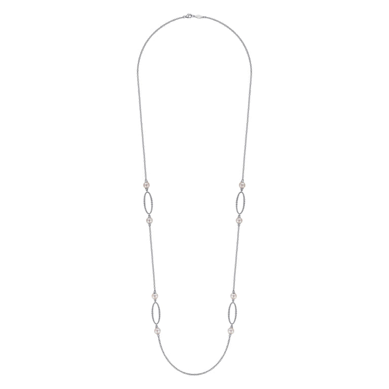 925 Sterling Silver Bujukan Link and Pearl Station Necklace - Shot 2