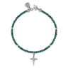 925 Sterling Silver Bujukan Malachite Bead and White Sapphire Cross Charm Bracelet