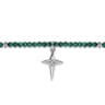925 Sterling Silver Bujukan Malachite Bead and White Sapphire Cross Charm Bracelet