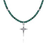 925 Sterling Silver Bujukan Malachite Bead and White Sapphire Cross Charm Necklace