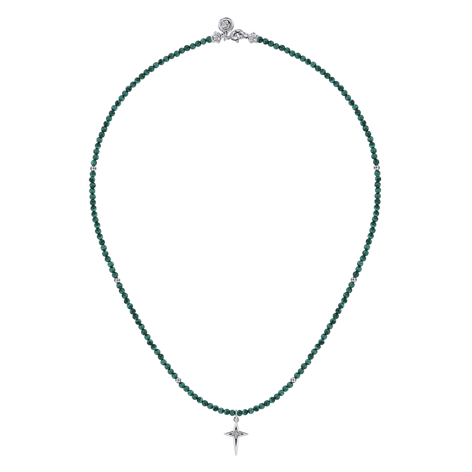 925 Sterling Silver Bujukan Malachite Bead and White Sapphire Cross Charm Necklace - Shot 2