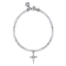 925 Sterling Silver Bujukan Moon Stone Bead and White Sapphire Cross Charm Bracelet
