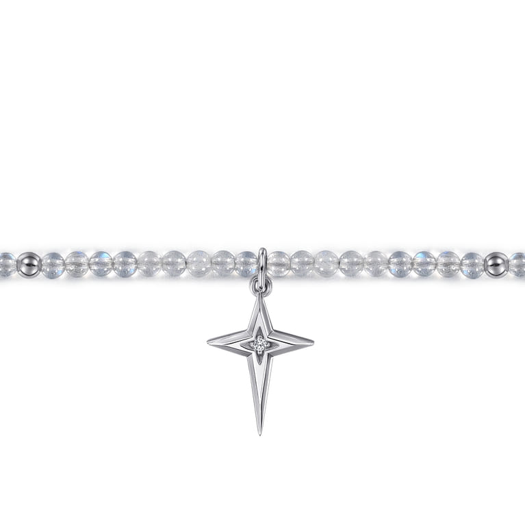 925 Sterling Silver Bujukan Moon Stone Bead and White Sapphire Cross Charm Bracelet - Shot 2
