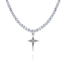 925 Sterling Silver Bujukan Moon Stone Bead and White Sapphire Cross Charm Necklace
