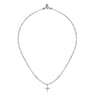 925 Sterling Silver Bujukan Moon Stone Bead and White Sapphire Cross Charm Necklace
