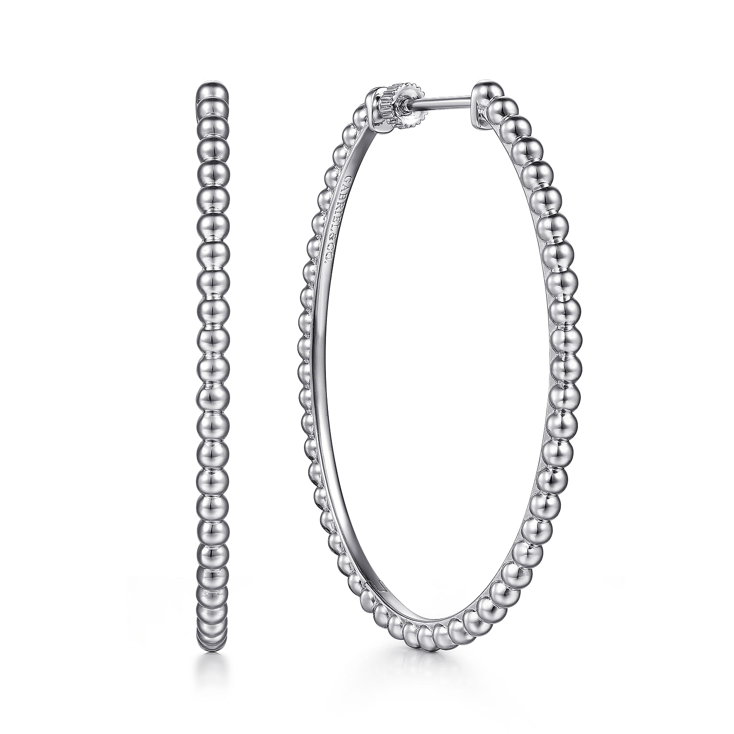 925 Sterling Silver Bujukan Oval Classic 50mm Hoop Earrings - Shot 1