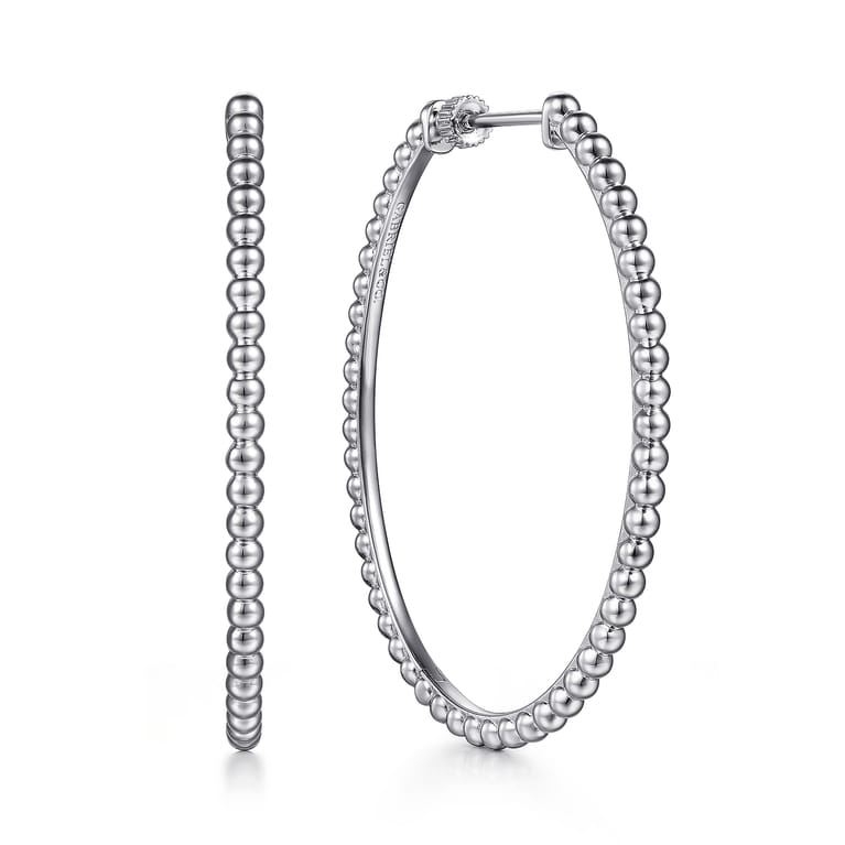 925 Sterling Silver Bujukan Oval Classic 50mm Hoop Earrings - Shot 1