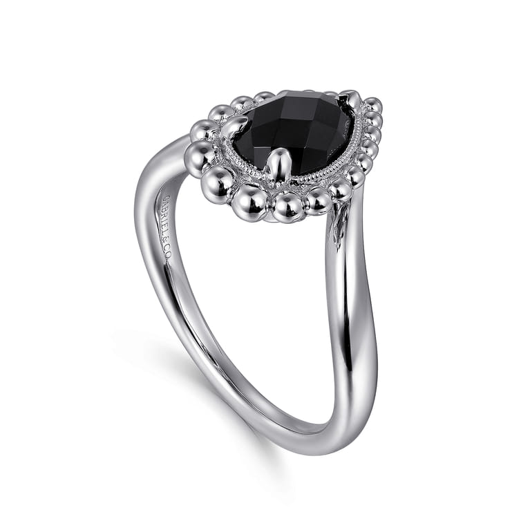 925 Sterling Silver Bujukan Pear Shape Onyx Chevron Ring - Shot 3