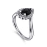 925 Sterling Silver Bujukan Pear Shape Onyx Chevron Ring