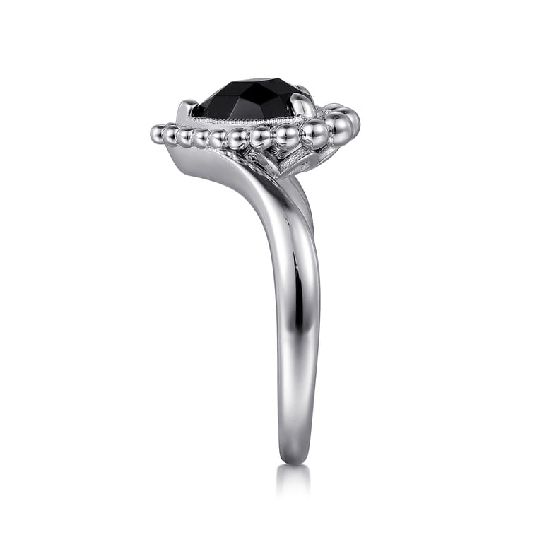 925 Sterling Silver Bujukan Pear Shape Onyx Chevron Ring - Shot 4