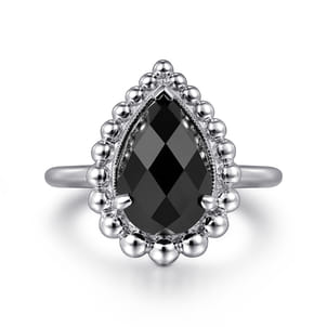 925 Sterling Silver Bujukan Pear Shape Onyx Lady's Ring