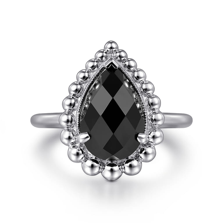 925 Sterling Silver Bujukan Pear Shape Onyx Lady's Ring - Shot 1