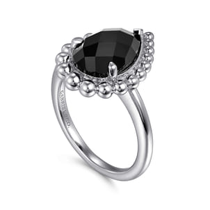 925 Sterling Silver Bujukan Pear Shape Onyx Lady's Ring