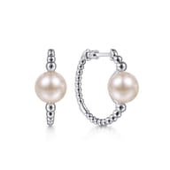 925 Sterling Silver Bujukan Pearl Classic Hoop Earrings