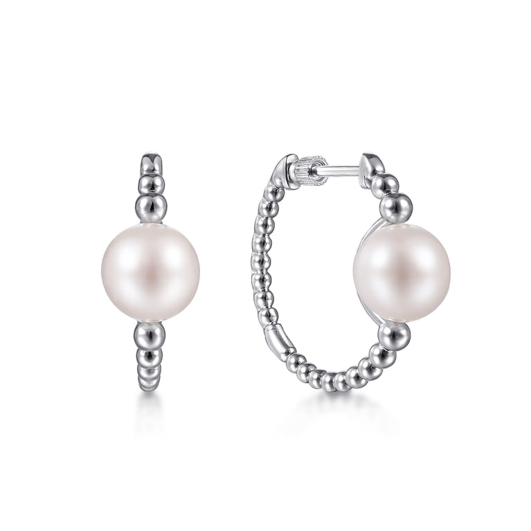 925 Sterling Silver Bujukan Pearl Classic Hoop Earrings - Shot 1