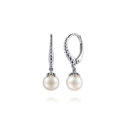 925 Sterling Silver Bujukan Pearl Lever Back Drop Earrings