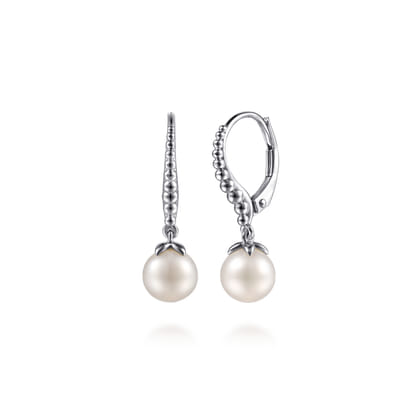 925 Sterling Silver Bujukan Pearl Lever Back Drop Earrings